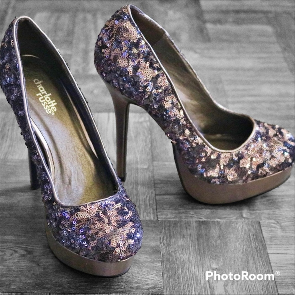 Charlotte Russe Super High sequin platform heels